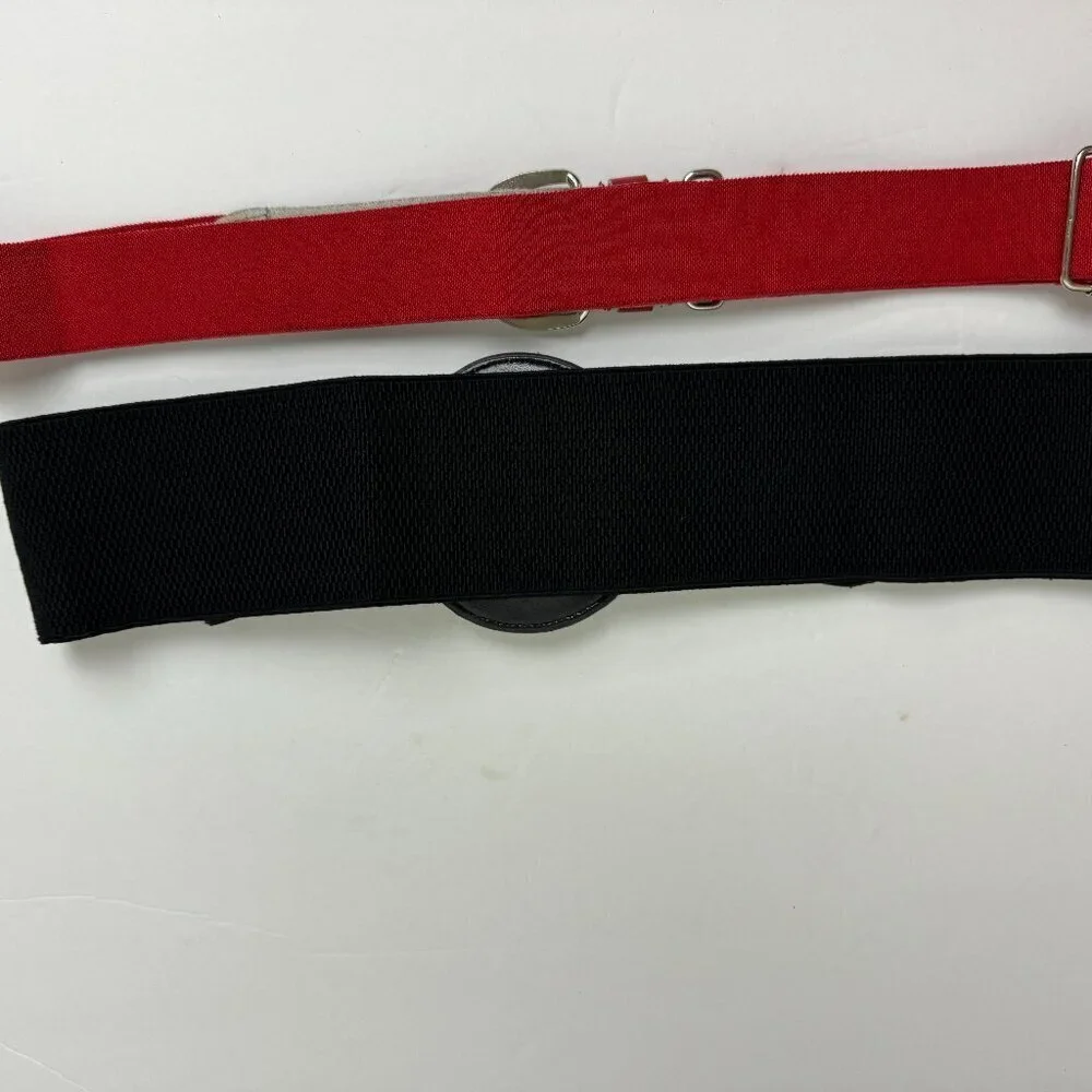 Vintage Elastic Stretch Belt Set of 2 Black and Red
